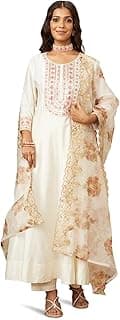 Women's Embroidered Anarkali Kurta Pant Set with Organza Dupatta | A-line fit (Available in Plus Sizes)