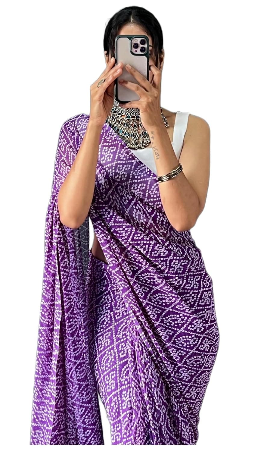 StyleScope Women's Printed Georgette Ready To Wear One Minute Saree With Unstitched Blouse Piece (RTW Paan)