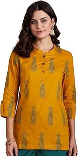 Women's Screen Print Straight Printed Regular Cotton Short Kurti (Available in Plus Sizes)