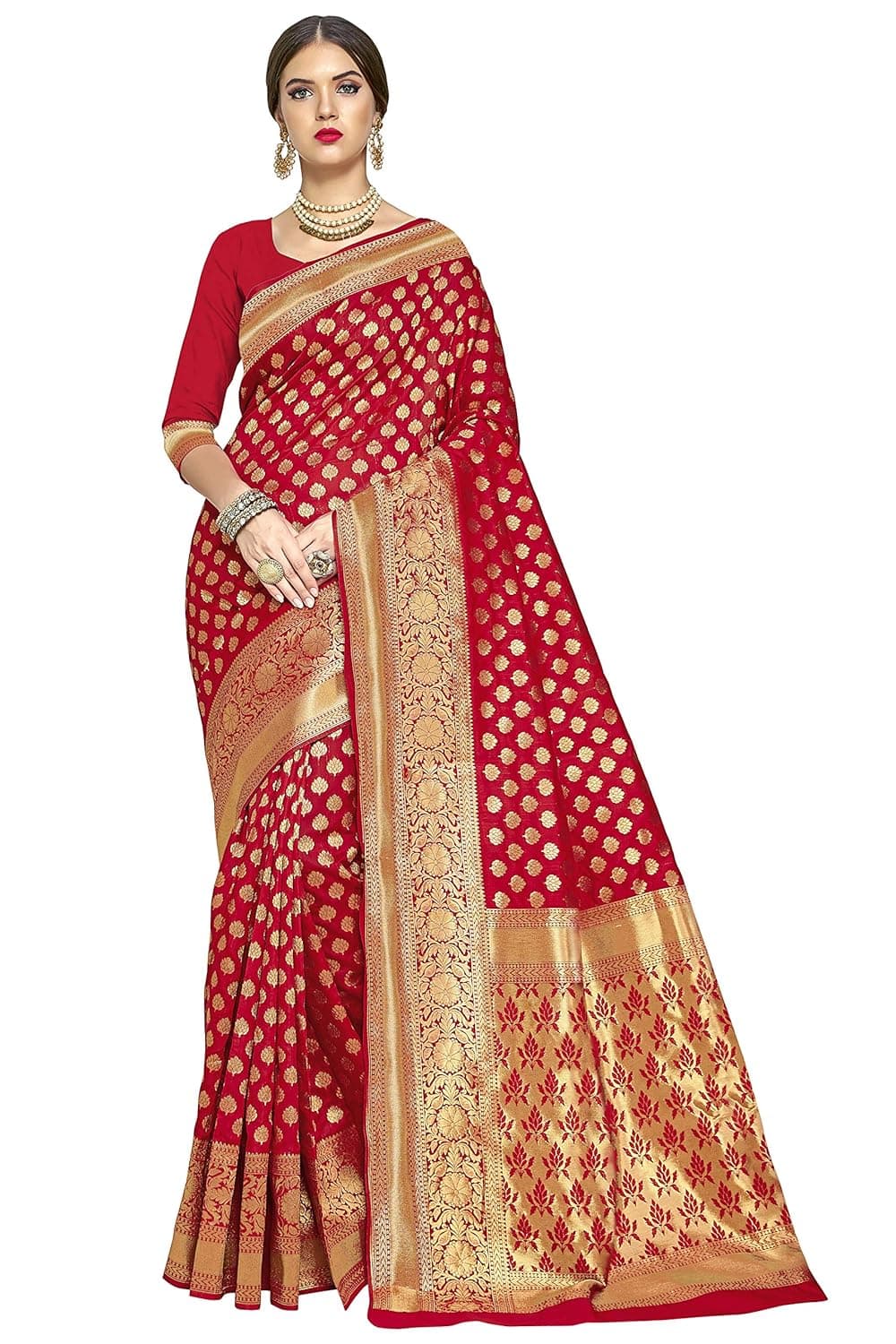 Glory Sarees Women's Woven Pure Soft Kanjivaram Silk Saree Banarasi Style With Blouse Piece for Wedding