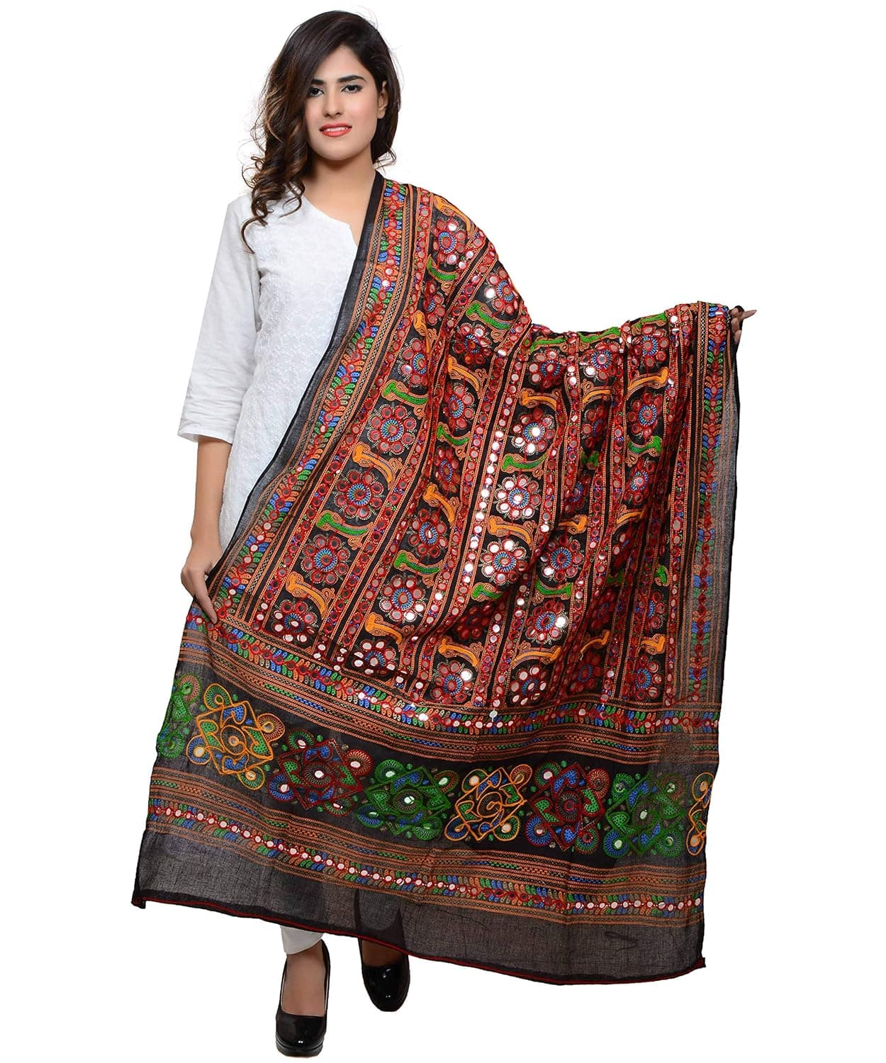 Banjara India Women's Embroidered Kutchwork Cotton Dupatta Bharchak VIP