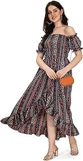 Flared Dress for Women Stylish | Long One Piece for Women | Off Shoulder Puff Sleeve Long Dress | Floral Print Maxi One Piece | Western & Fusion wear 