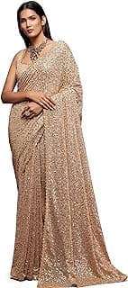 Women's Georgette Heavy Sequins Work Heavy Saree with Blouse (Latest-Sequins-Party-Saree)