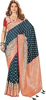 Women's Banarasi Silk Kanjivaram Saree For Wedding With Pure Zari Work, Woven Design, With Unstitched Blouse Piece