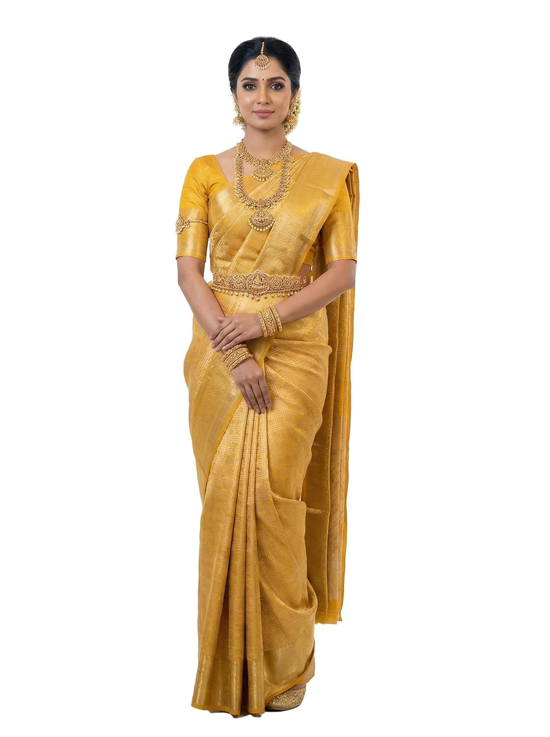 Mimosa Women Kanjivaram Art Silk Saree with Blouse (Off White & Maroon)