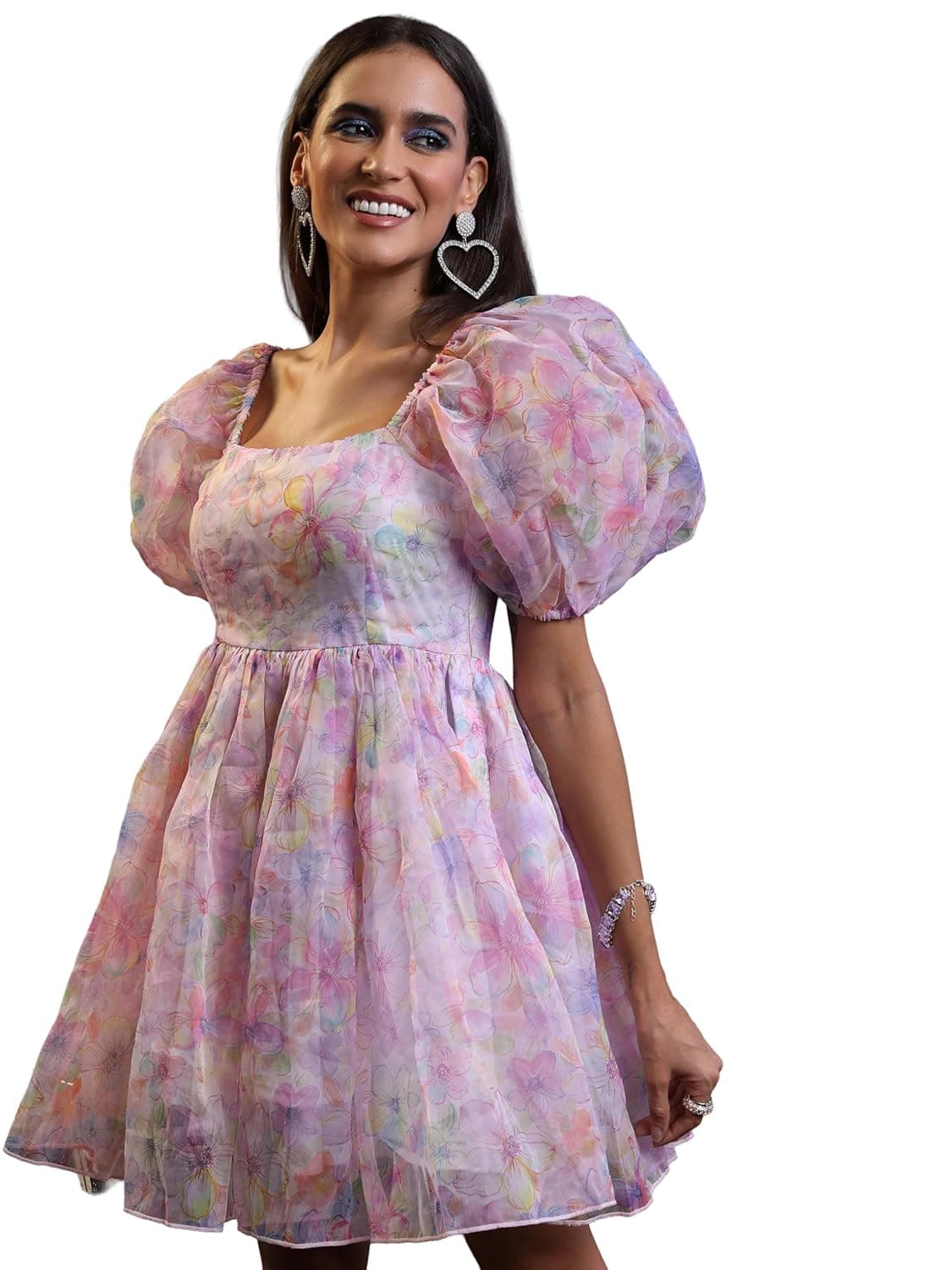 Tokyo Talkies Women Floral Printed Puff Sleeve Fit & Flare Dress