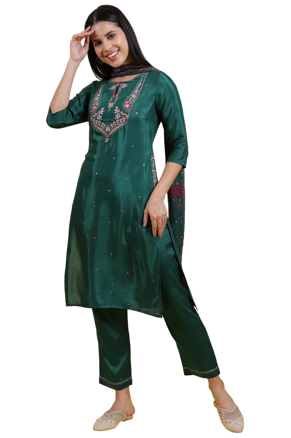 W for Woman Women Printed Viscose Straight Kurta Set with Dupatta