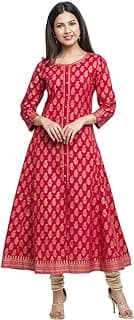 Women's Cotton Relaxed Fit Anarkali Plus Size Gold Printed Kurta