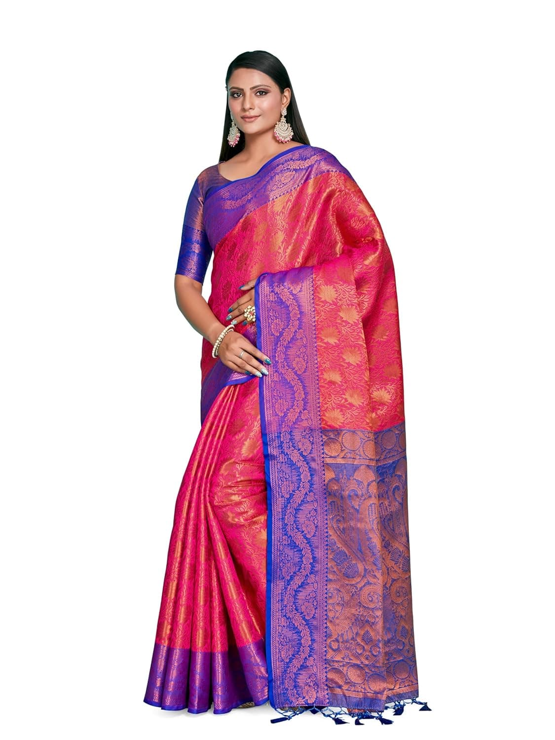 MIMOSA Women's Woven Design Kanjivaram Art Silk Saree Rani