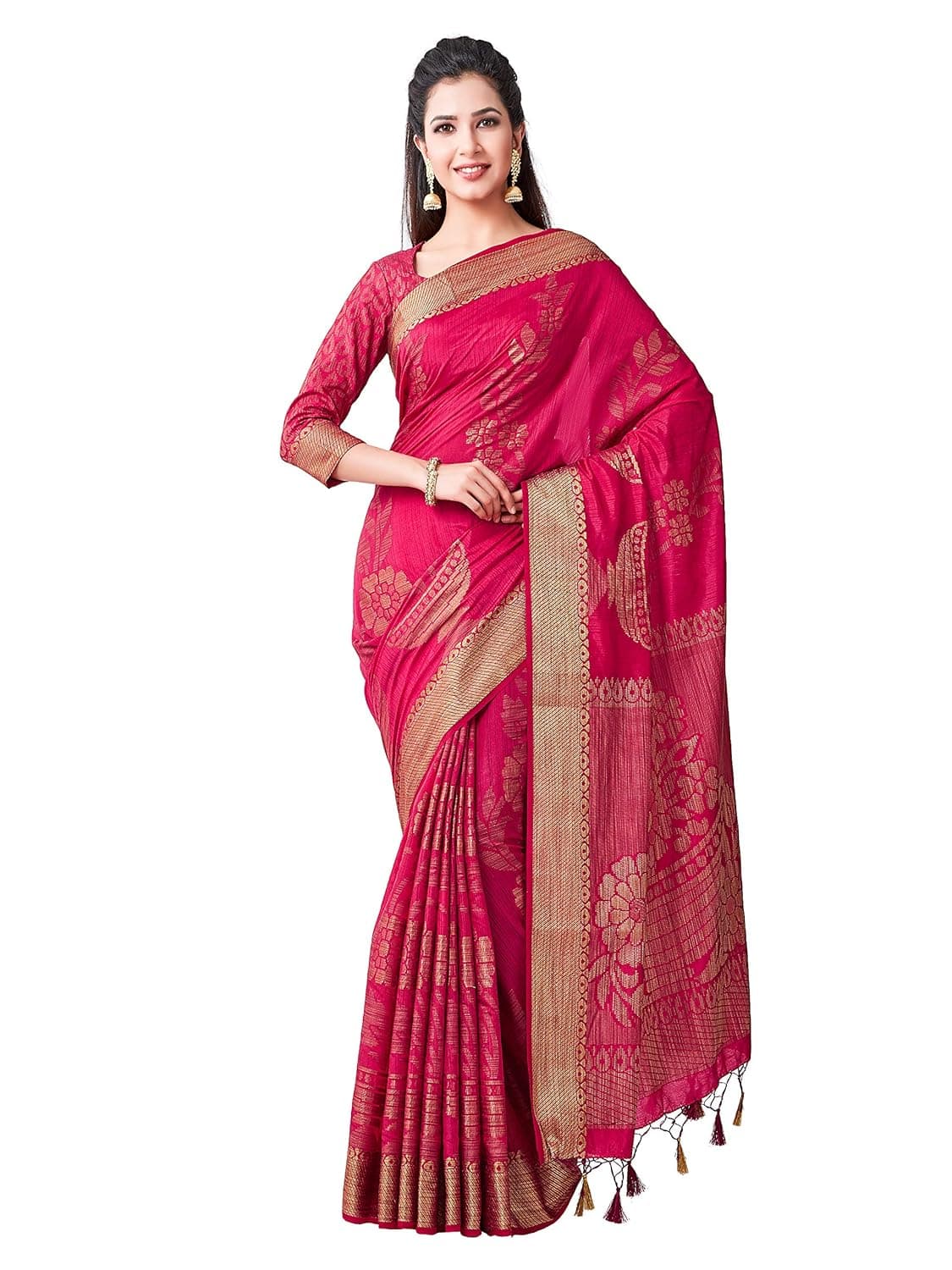 Mimosa Women's Kanchipuram Art Silk Saree Pink