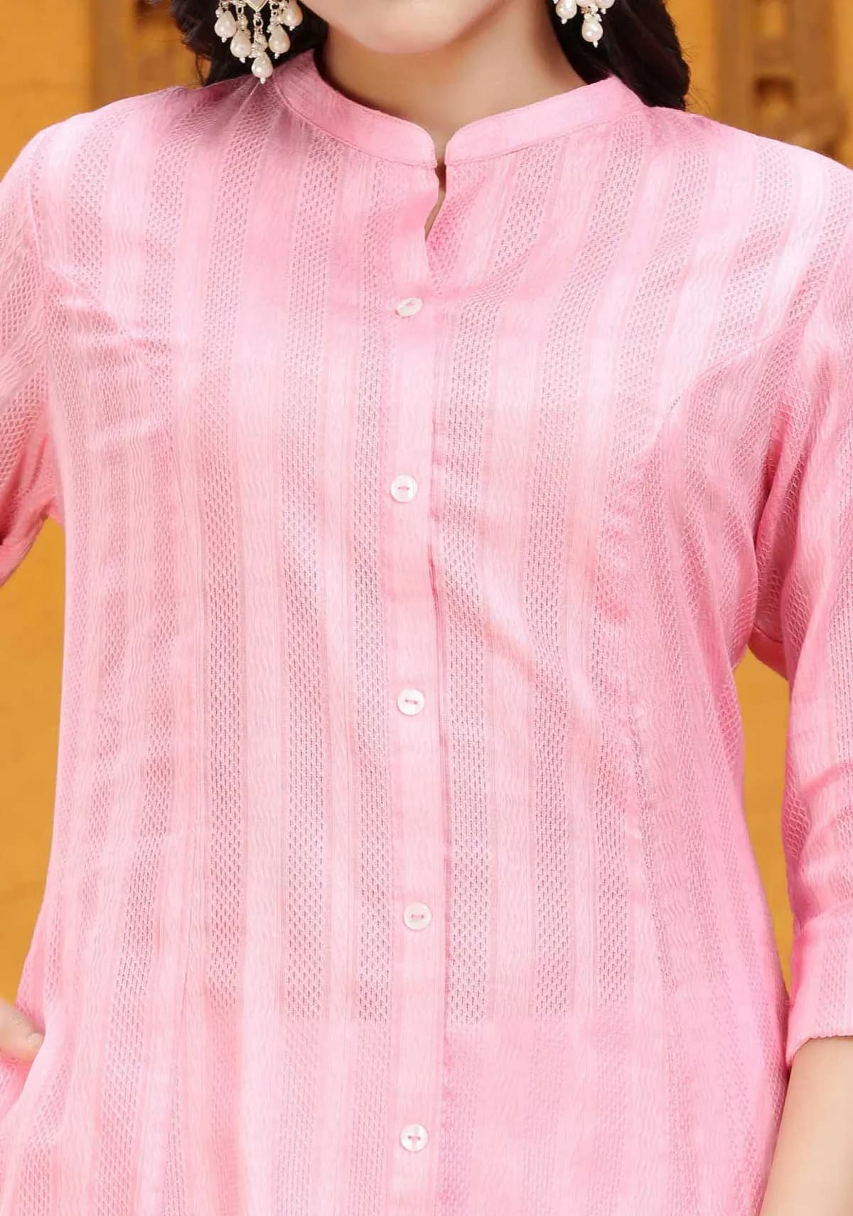 Baby Pink Cotton A Line Solid Kurta