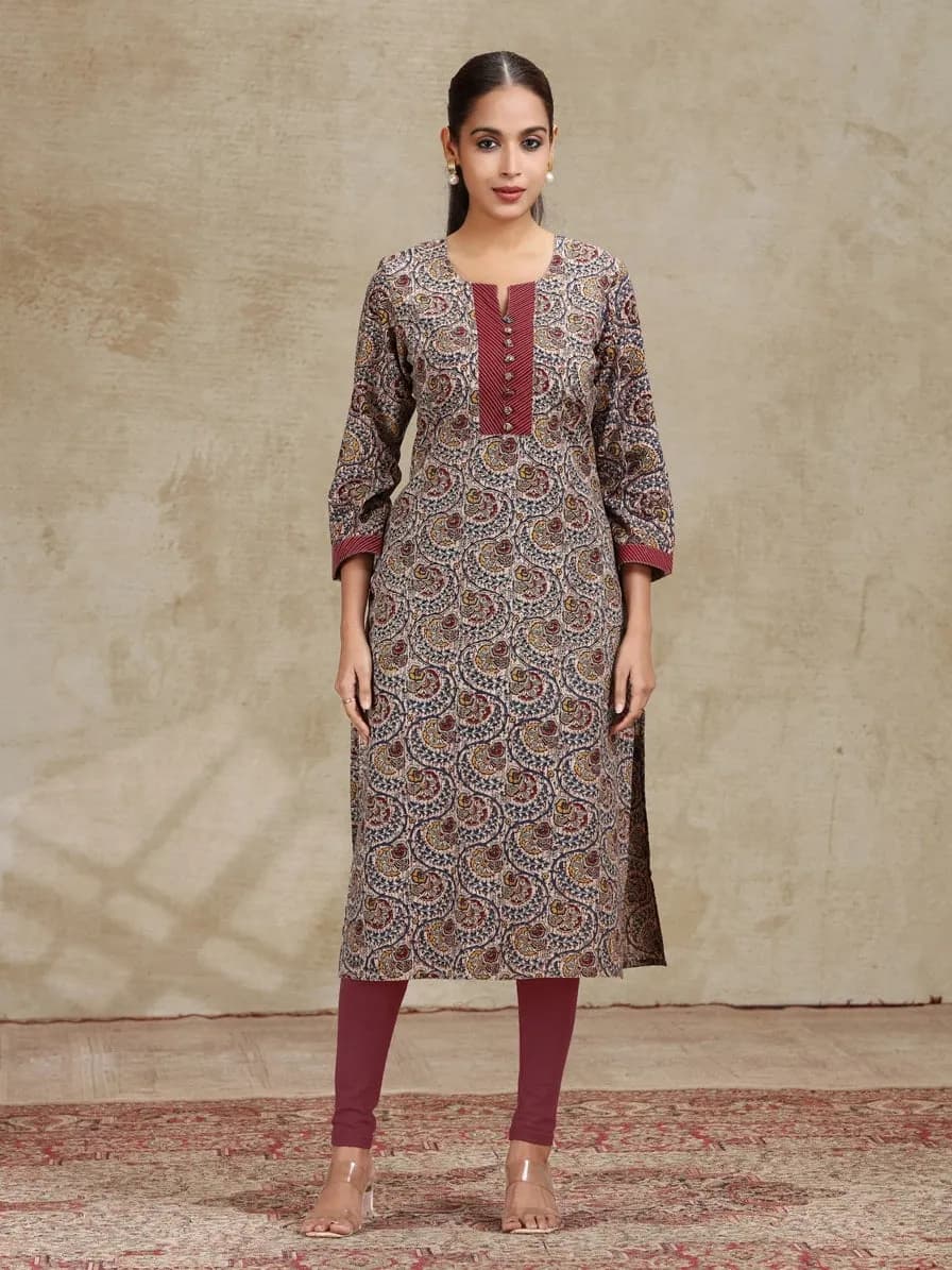 Beige Paisley Design Straight Cotton Kurta - Barkha Boutique Kishangarh