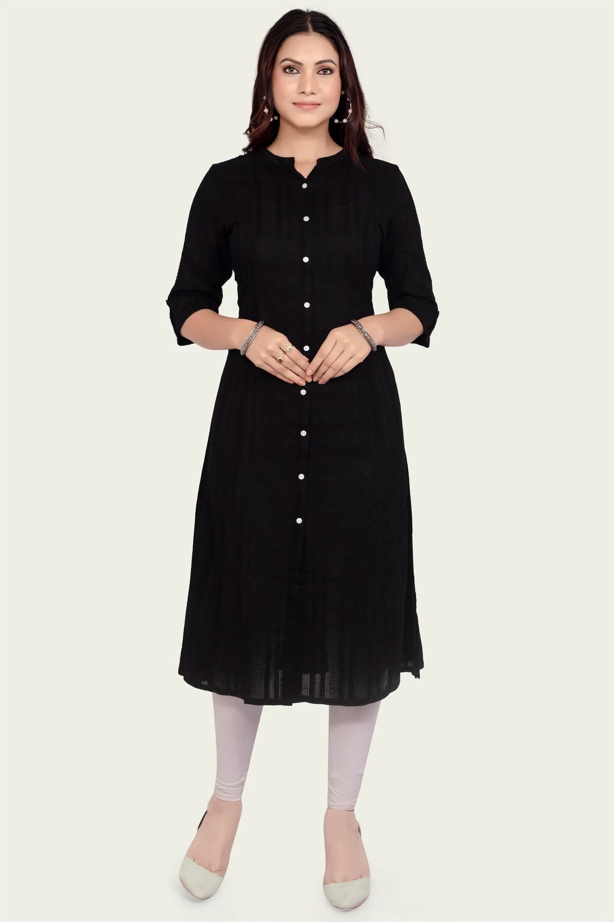 Black A Line Solid Cotton Kurta - Barkha Boutique Kishangarh