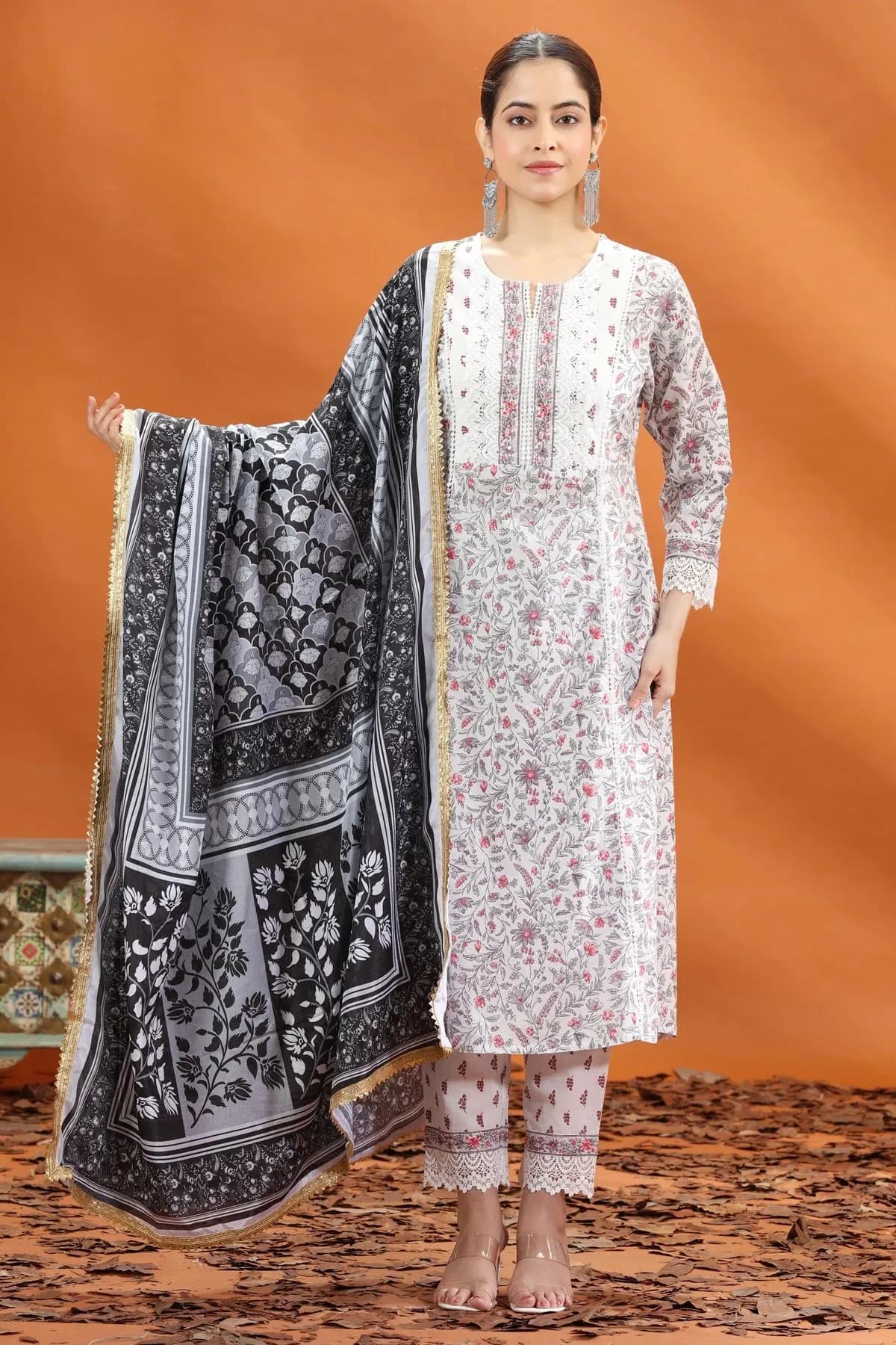 Black Chiffon Floral Printed Dupatta - Barkha Boutique Kishangarh