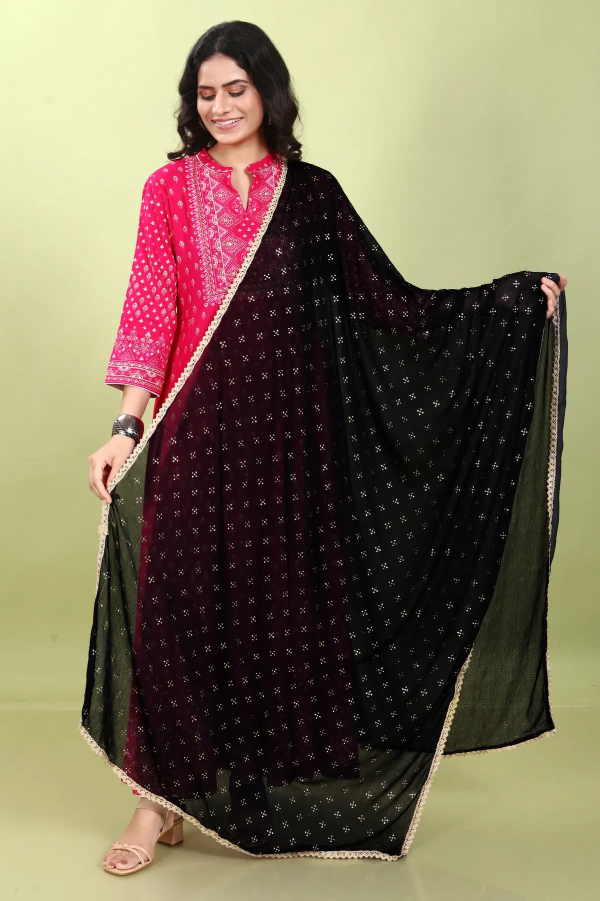 Black Chiffon Printed Dupatta - Barkha Boutique Kishangarh