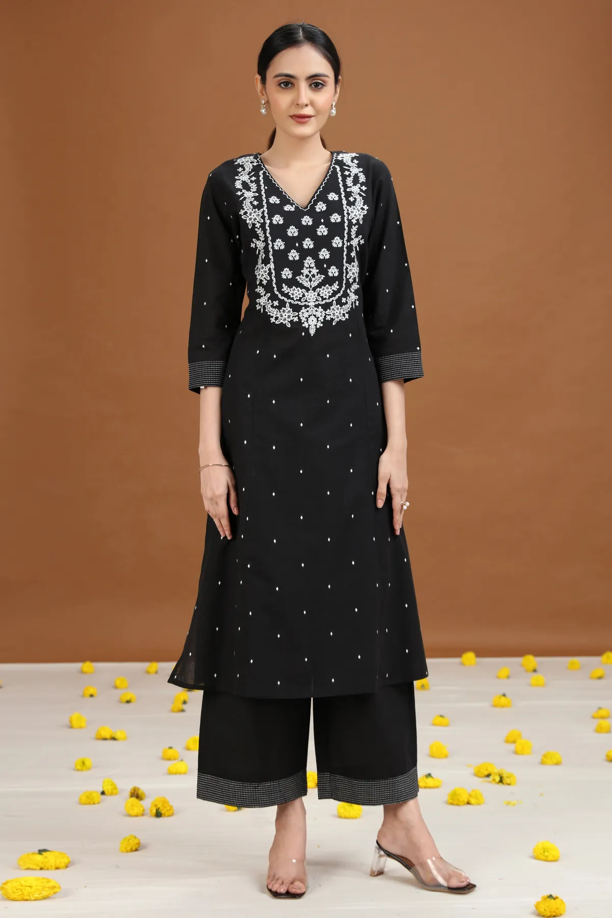 Black Embroidered A-Line Cotton Co-ord Set - Barkha Boutique Kishangarh