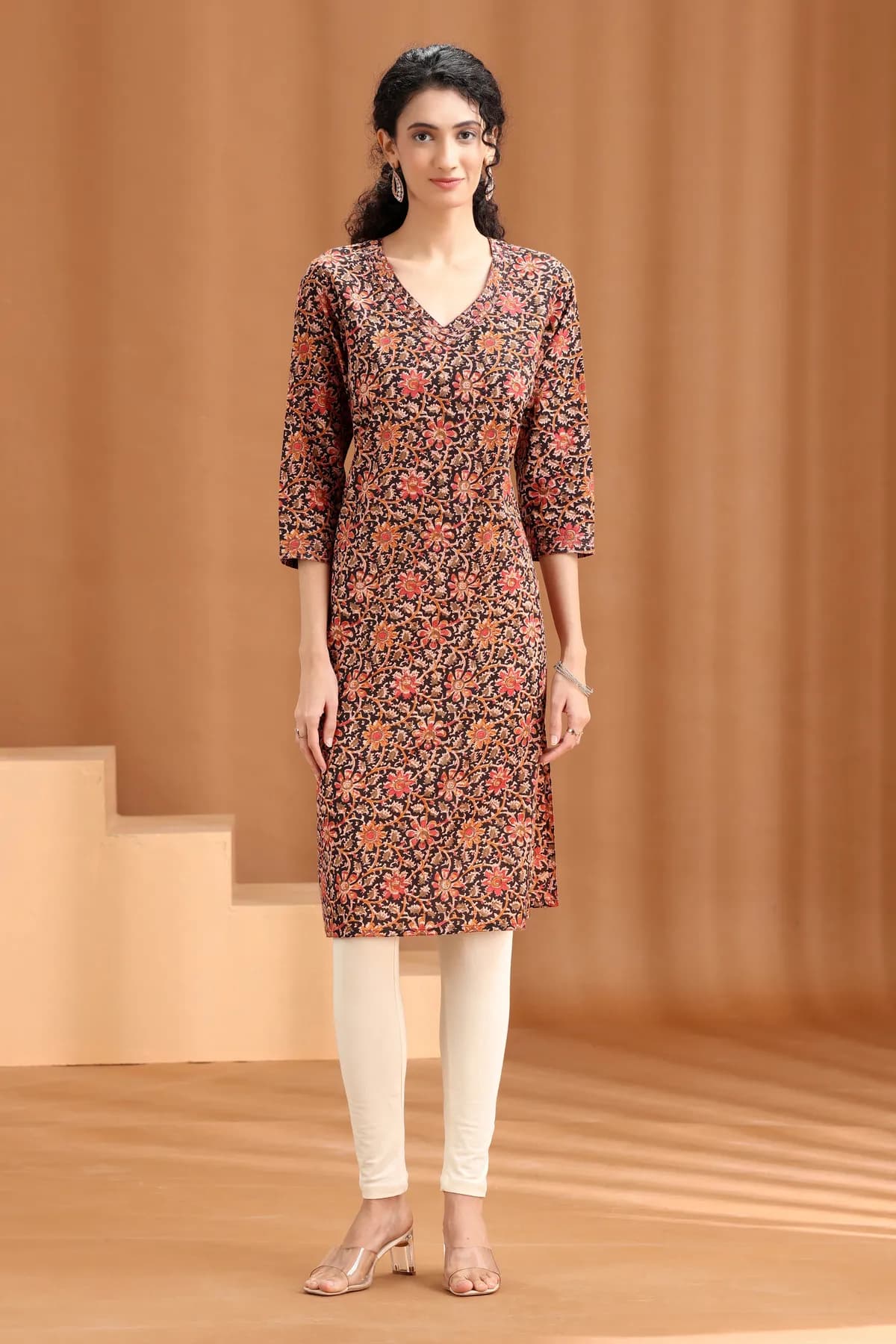 Black Floral Printed Cotton Straight Kurta - Barkha Boutique Kishangarh
