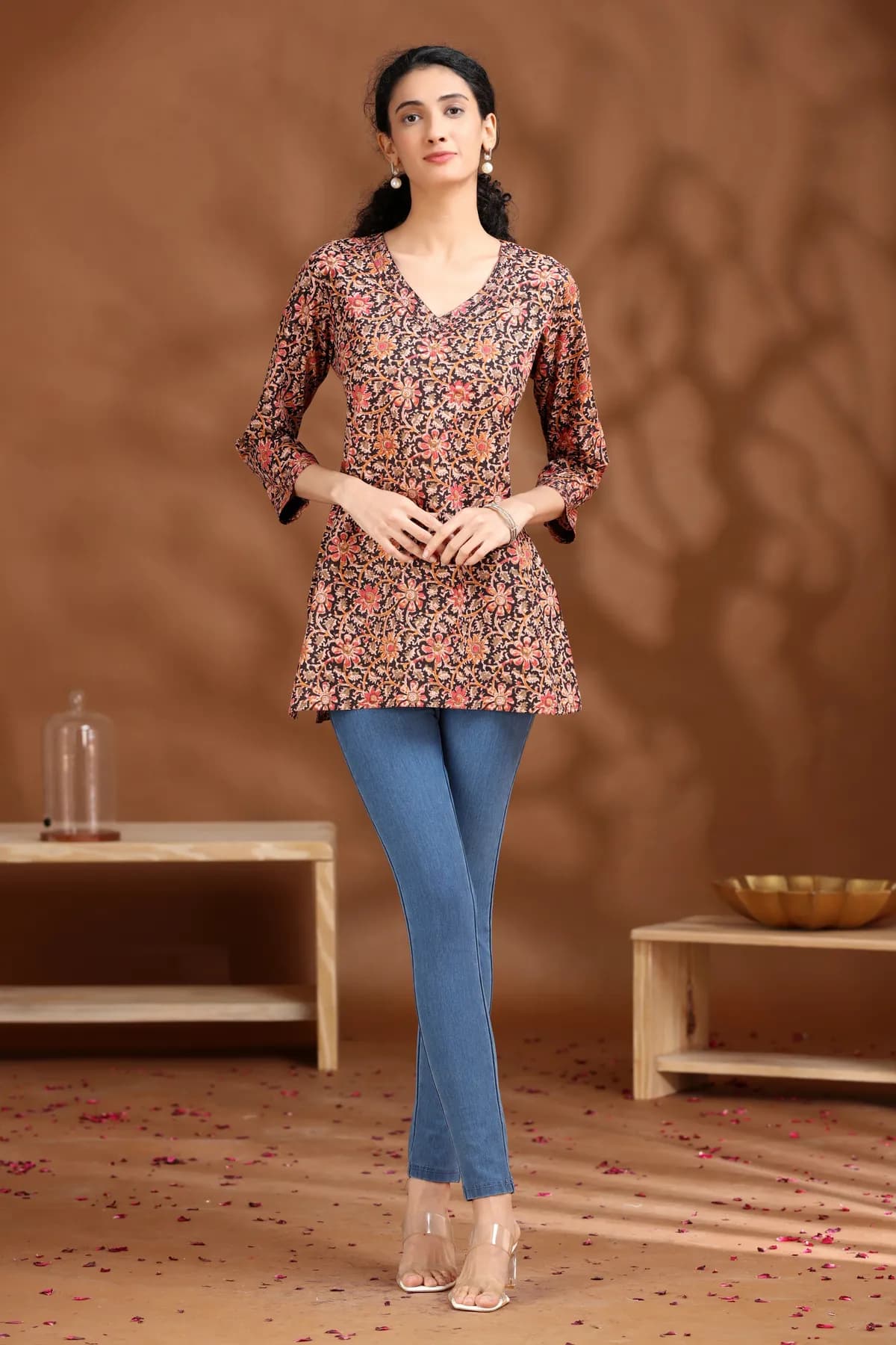 Black Floral Printed Cotton Tunic - Barkha Boutique Kishangarh