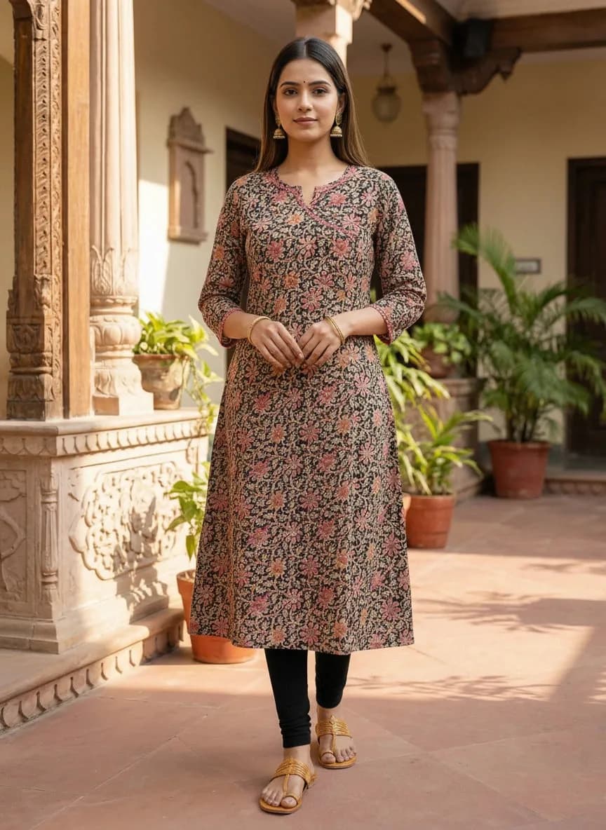 Black Printed Cotton Straight Kurta - Barkha Boutique Kishangarh