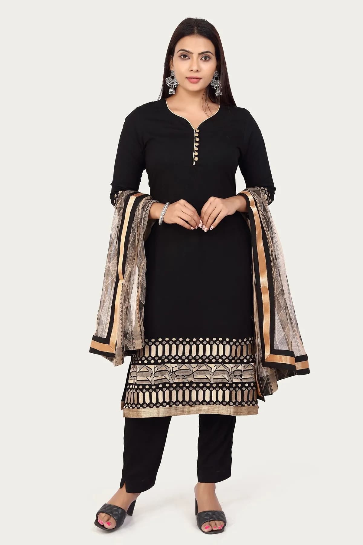 Black Rayon Straight Embroidered Kurta Pant Suit Set - Barkha Boutique Kishangarh