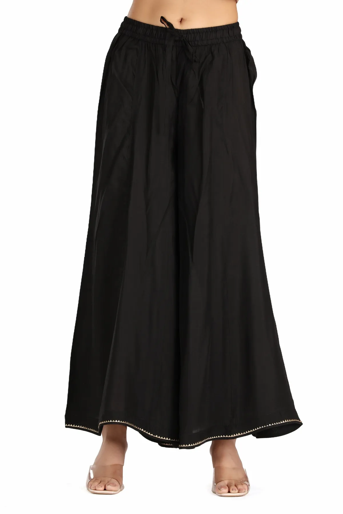 Black Roman Silk Solid Palazzo - Barkha Boutique Kishangarh