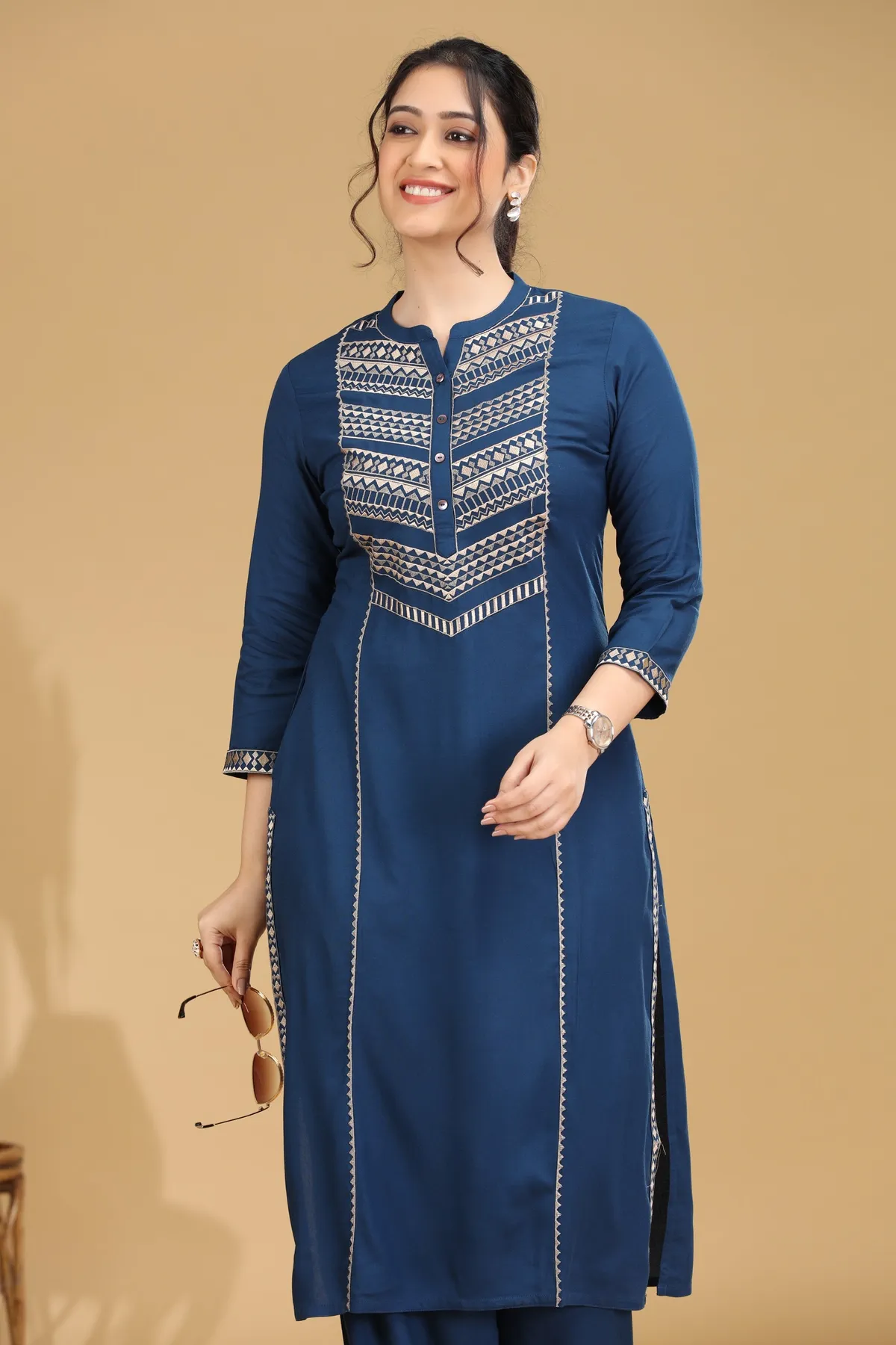 Blue Embroidered Straight Co ord Set - Barkha Boutique Kishangarh