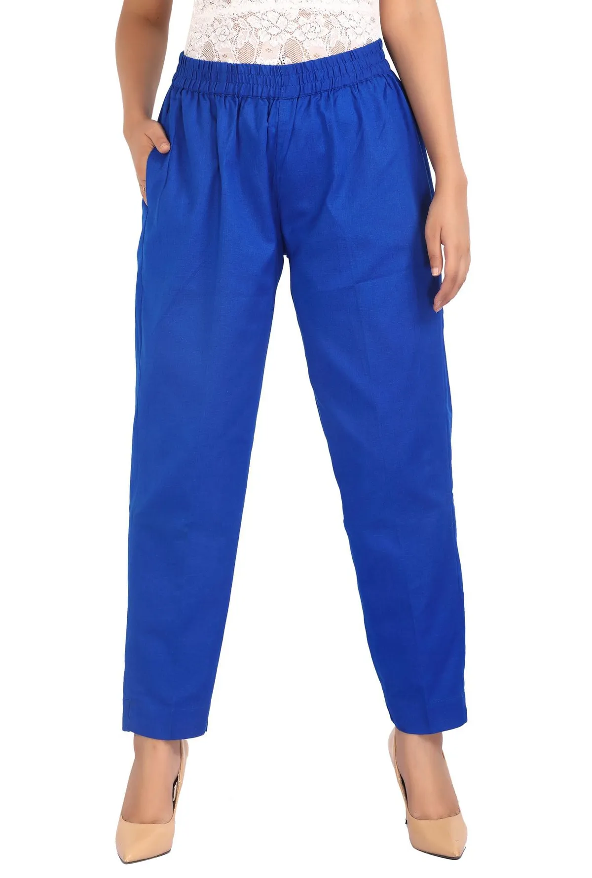 Blue Solid Cotton Pant - Barkha Boutique Kishangarh