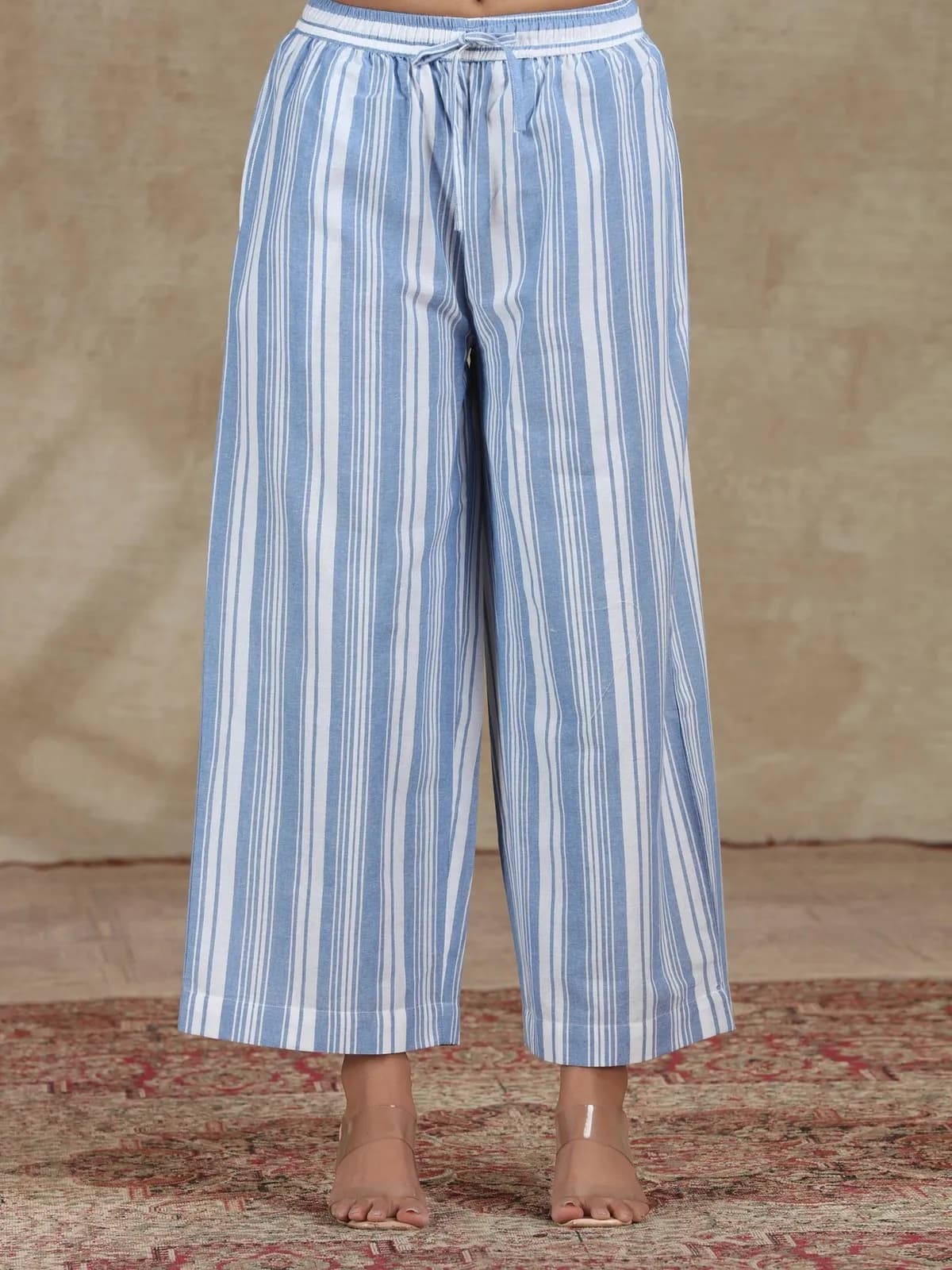 Blue Yarn-dyed Straight Pant - Barkha Boutique Kishangarh