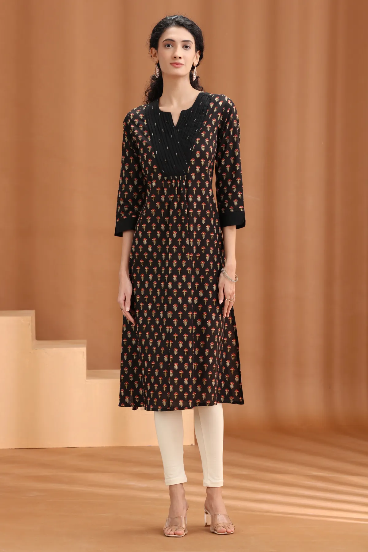 Brown Floral Printed Cotton Straight Kurta - Barkha Boutique Kishangarh