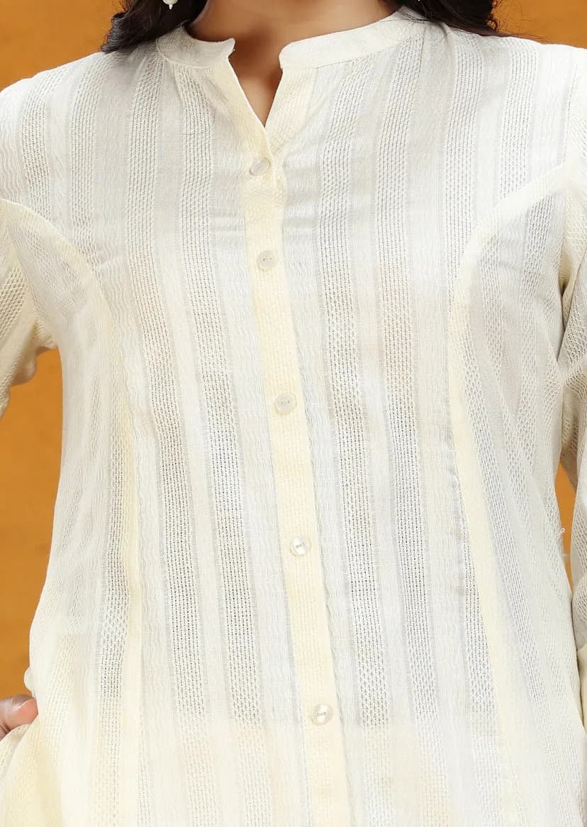 Cream Cotton A Line Solid Kurta
