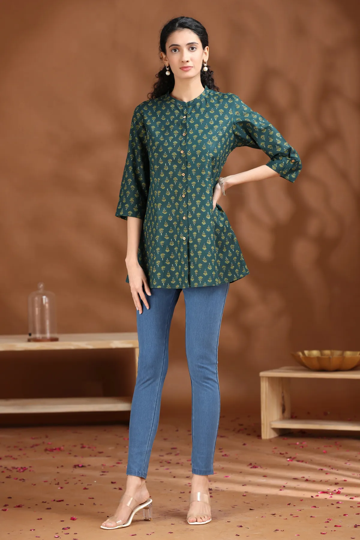 Dark Green Printed Cotton Tunic - Barkha Boutique Kishangarh