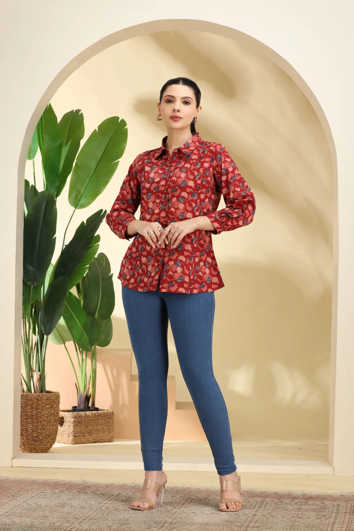 Dark Red Printed Cotton Tunic - Barkha Boutique Kishangarh