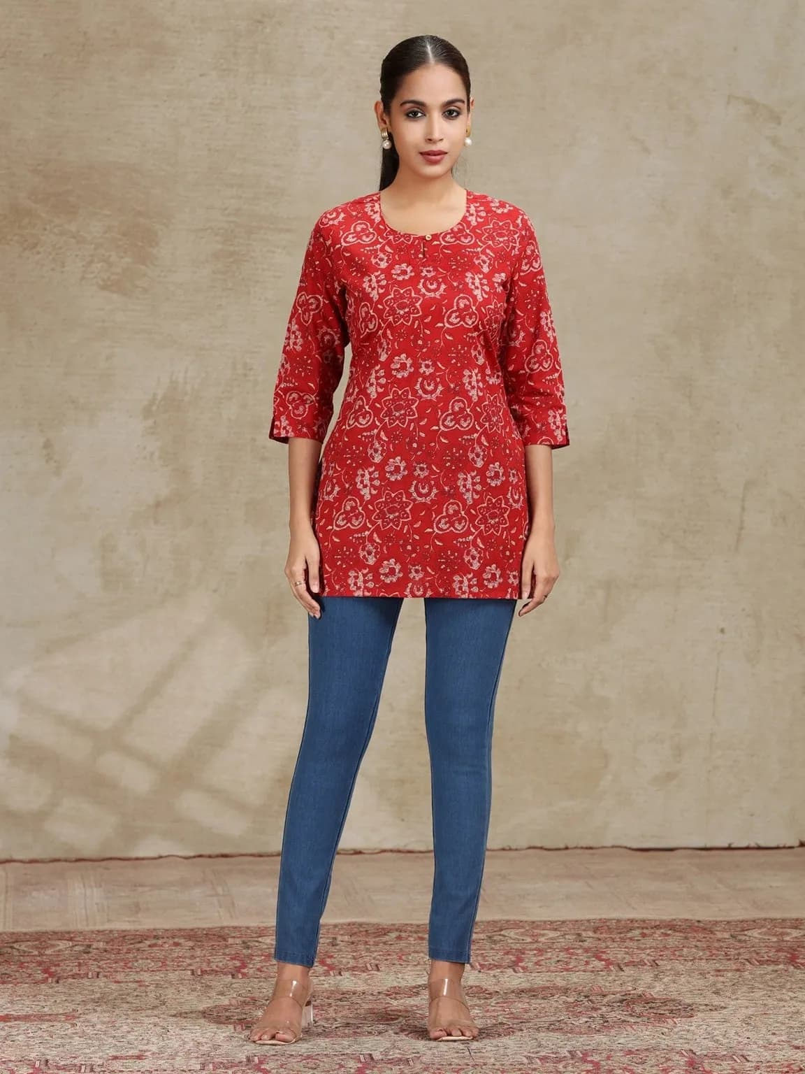 Dark Red Printed Straight Tunic - Barkha Boutique Kishangarh