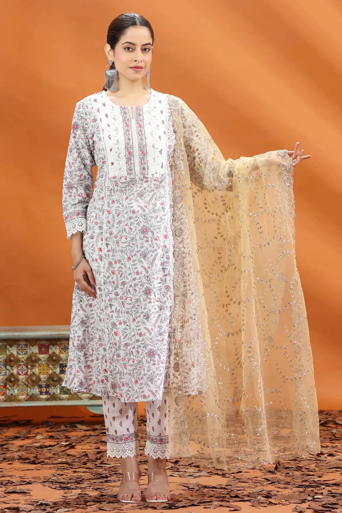 Gold Net Embroidered Dupatta - Barkha Boutique Kishangarh