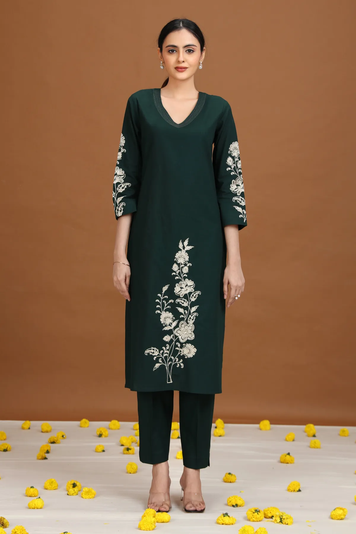 Green Embroidered Straight Co-ord Set - Barkha Boutique Kishangarh