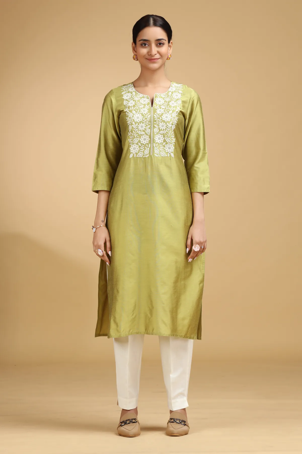 Green Embroidered Straight Kurta - Barkha Boutique Kishangarh