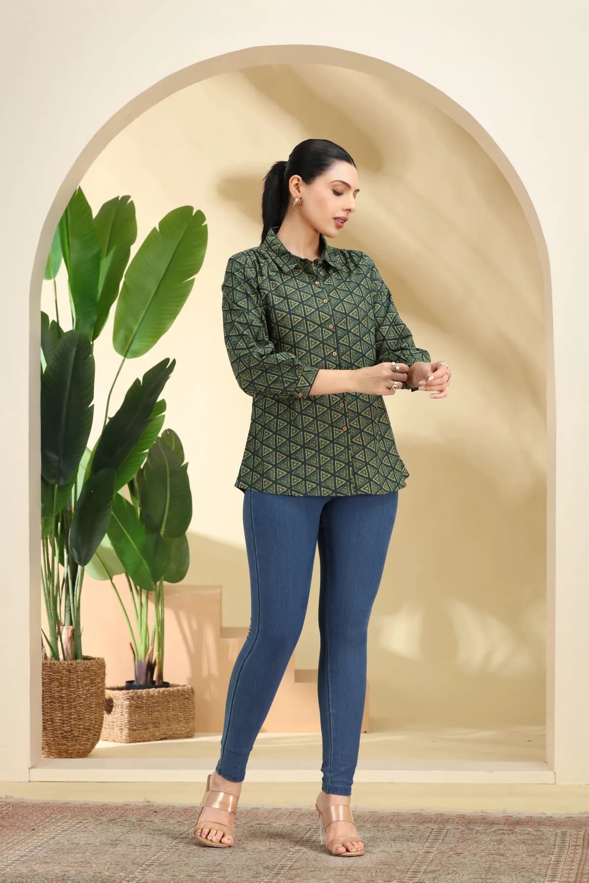 Green Printed Cotton Tunic - Barkha Boutique Kishangarh