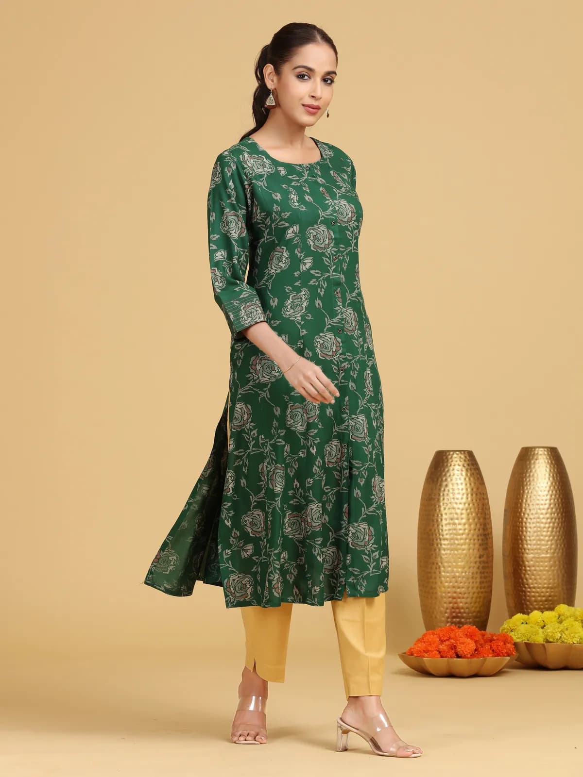 Green Yarndyed Pattern Straight Kurta - Barkha Boutique Kishangarh