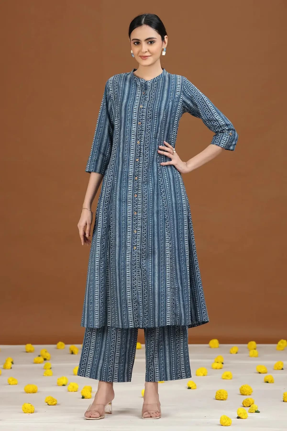 Indigo Blue Printed Cotton A-Line Kurta - Barkha Boutique Kishangarh