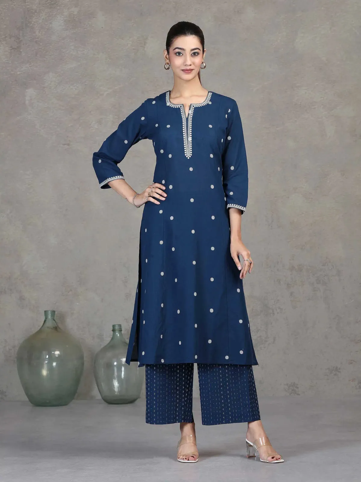 Indigo Embroidered A-Line Co-ord Set - Barkha Boutique Kishangarh