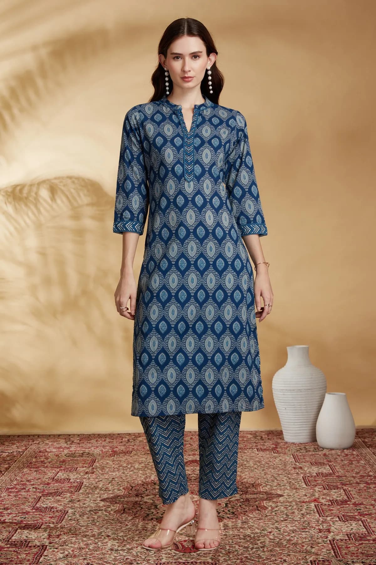 Indigo Printed Cotton Straight Co-ord Set - Barkha Boutique Kishangarh