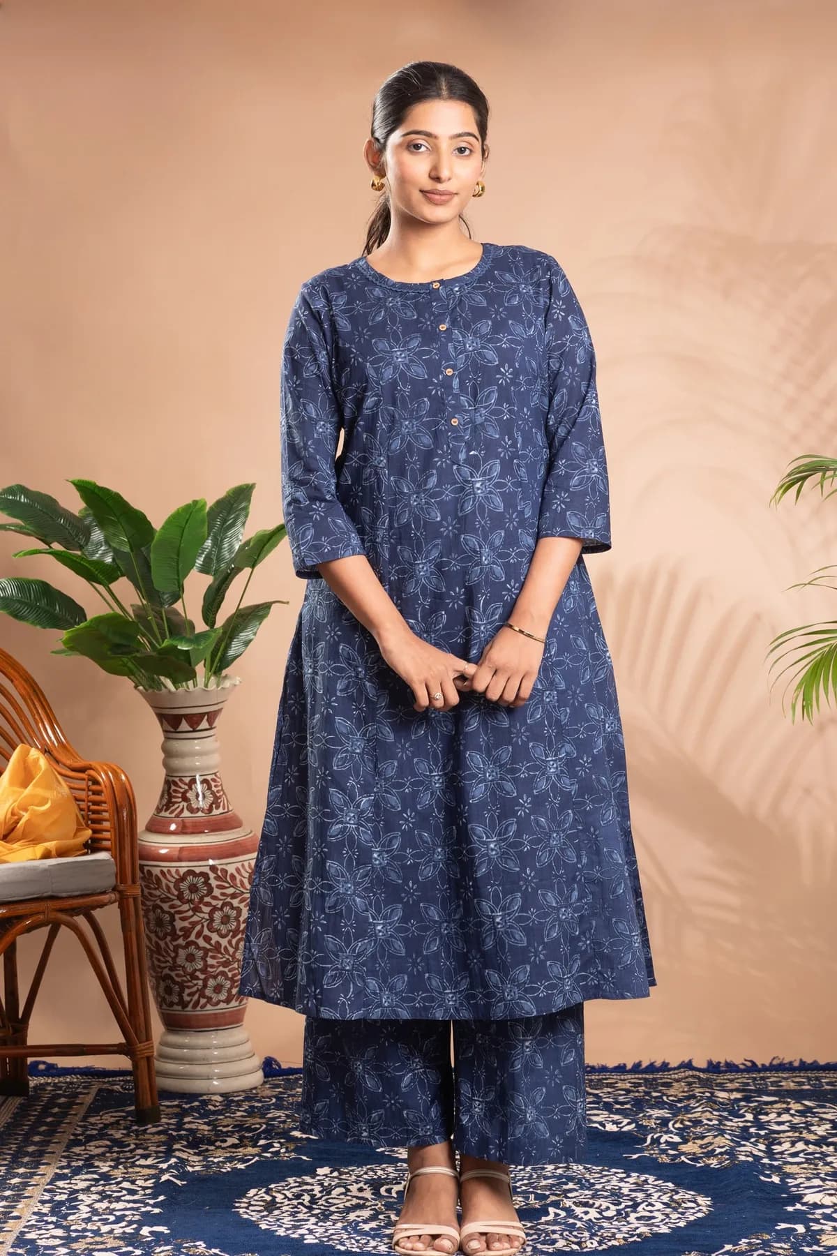 Indigo Printed Cotton Straight Co-ord Set - Barkha Boutique Kishangarh