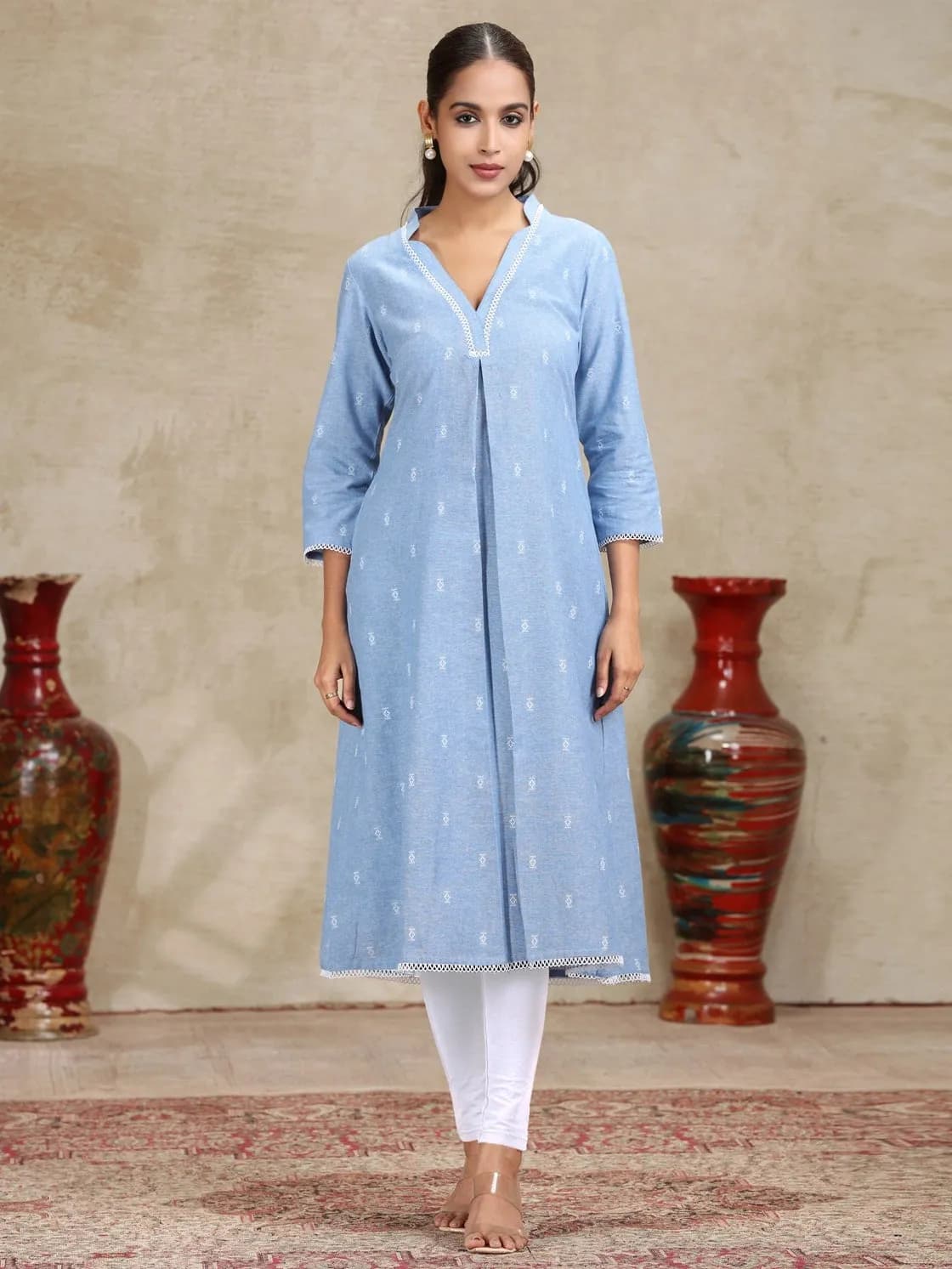 Light Blue Solid A-Line Kurta - Barkha Boutique Kishangarh
