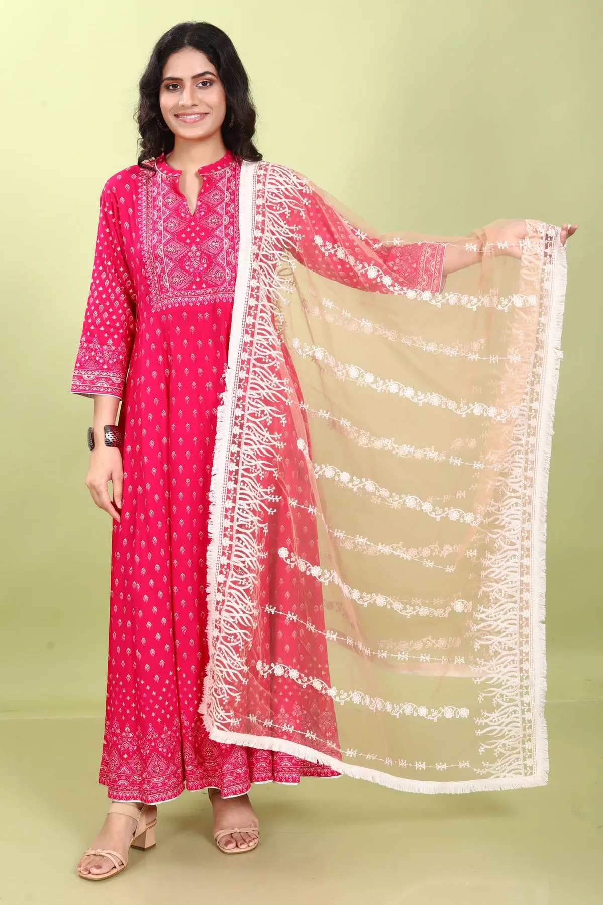 Light Brown Net Embroidered Dupatta - Barkha Boutique Kishangarh