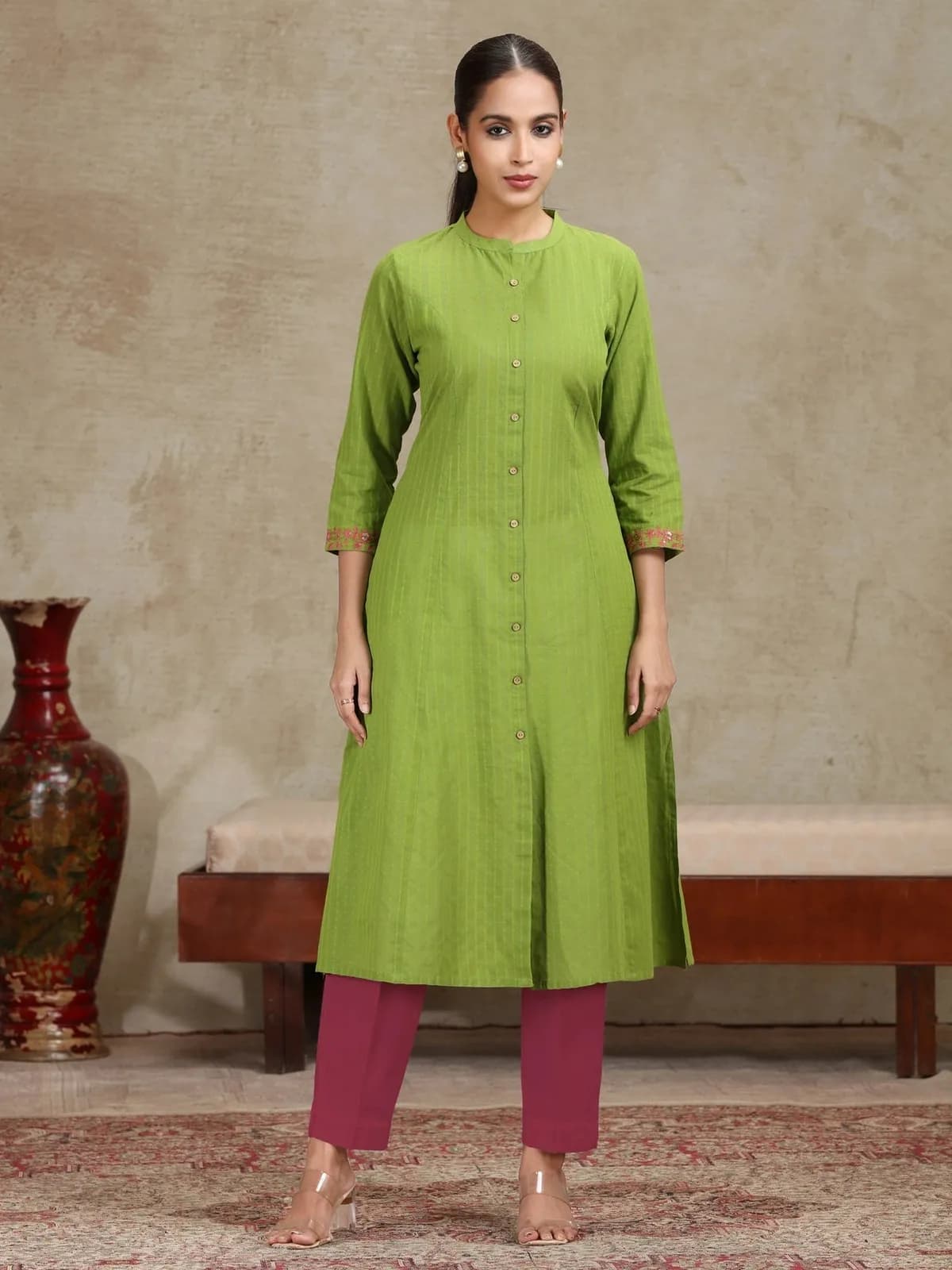 Light Green Floral Printed A-Line Kurta - Barkha Boutique Kishangarh