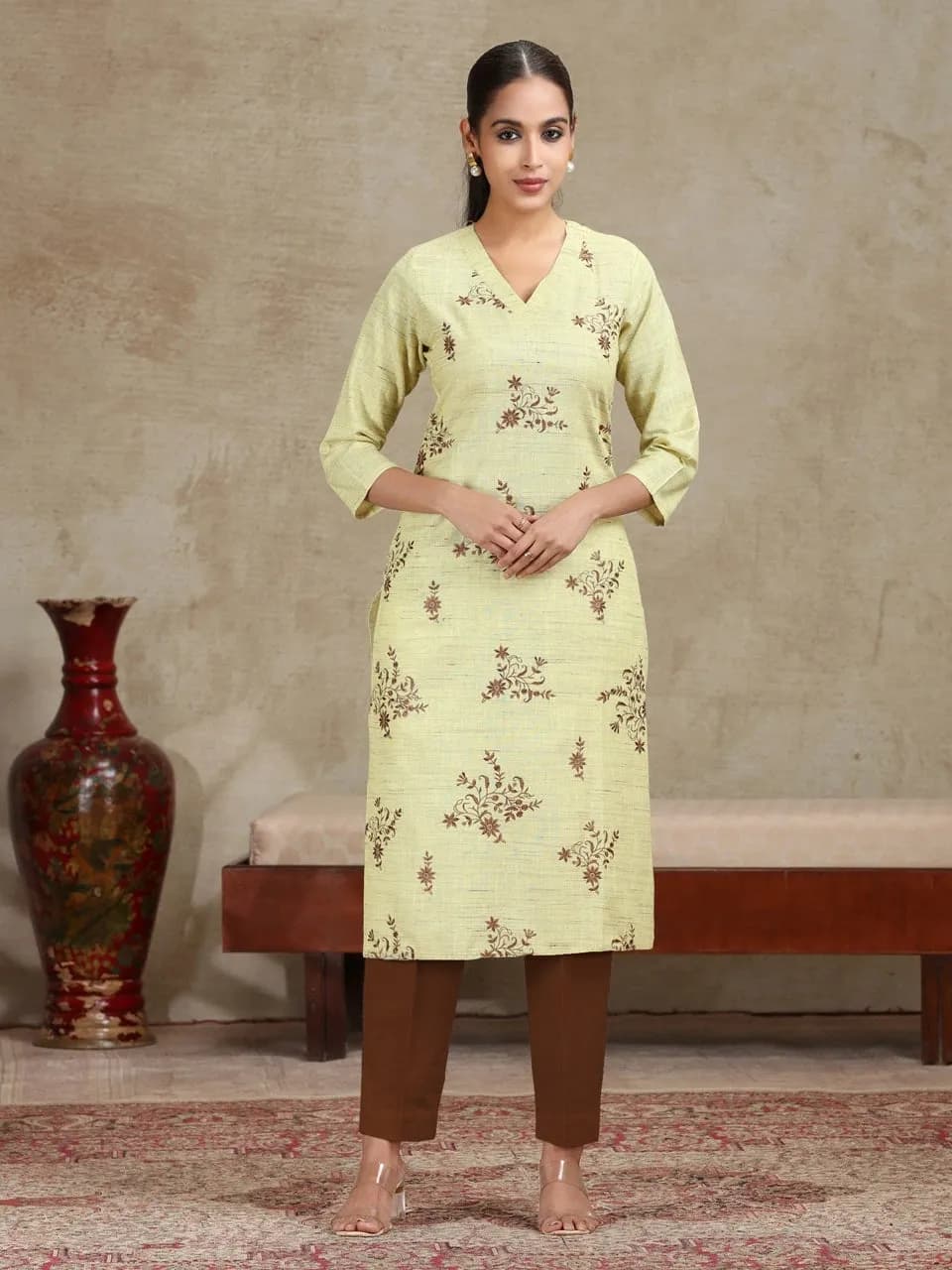 Light Yellow Embroidered A-Line Kurta - Barkha Boutique Kishangarh