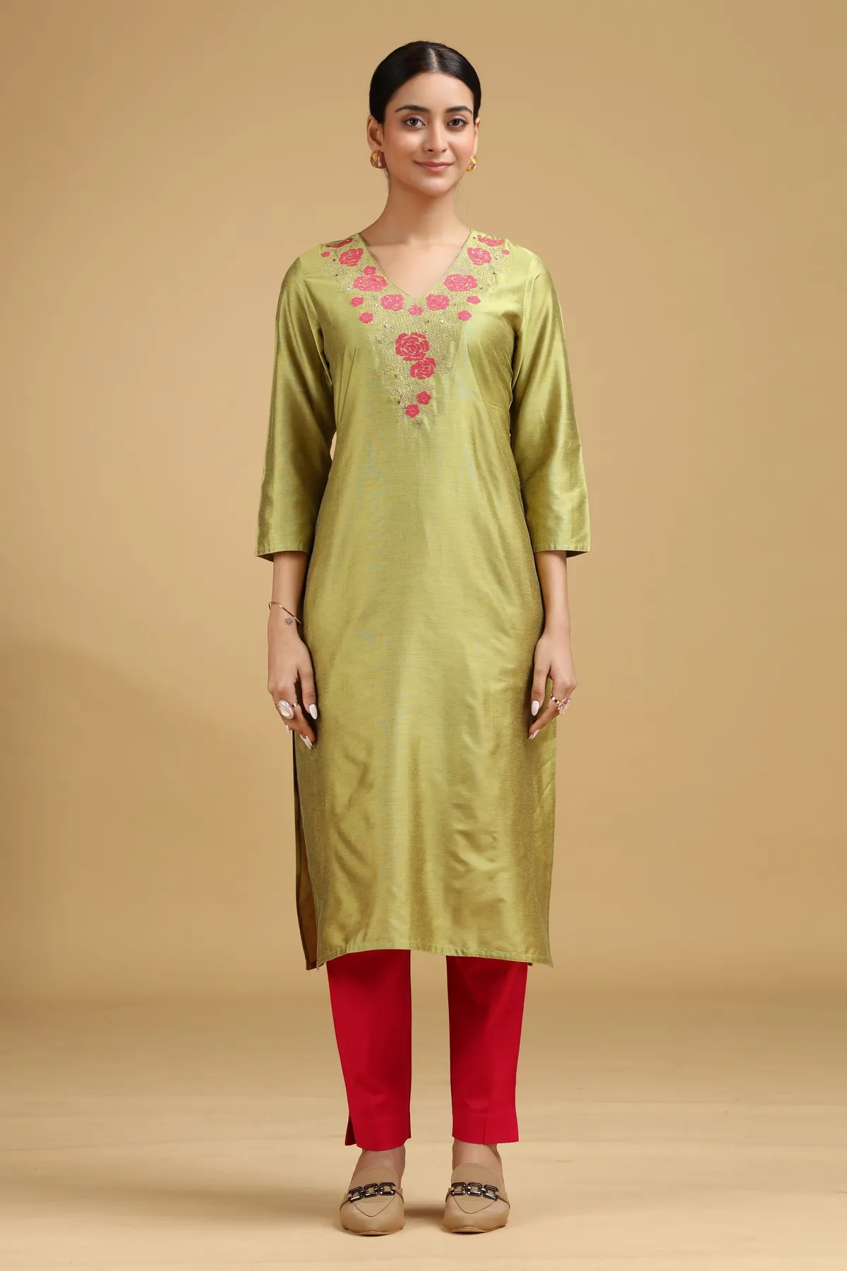 Lime Green Embroidered Straight Kurta - Barkha Boutique Kishangarh