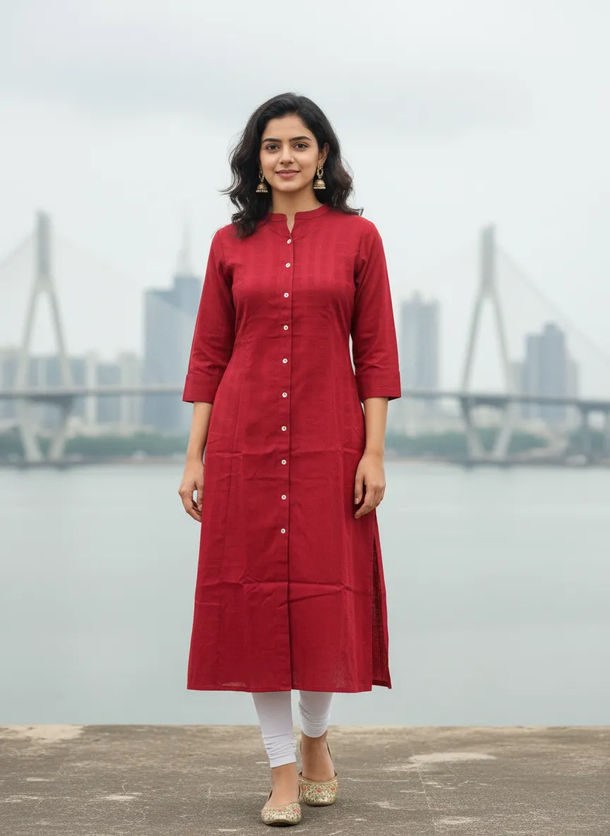 Maroon A Line Solid Cotton Kurta - Barkha Boutique Kishangarh
