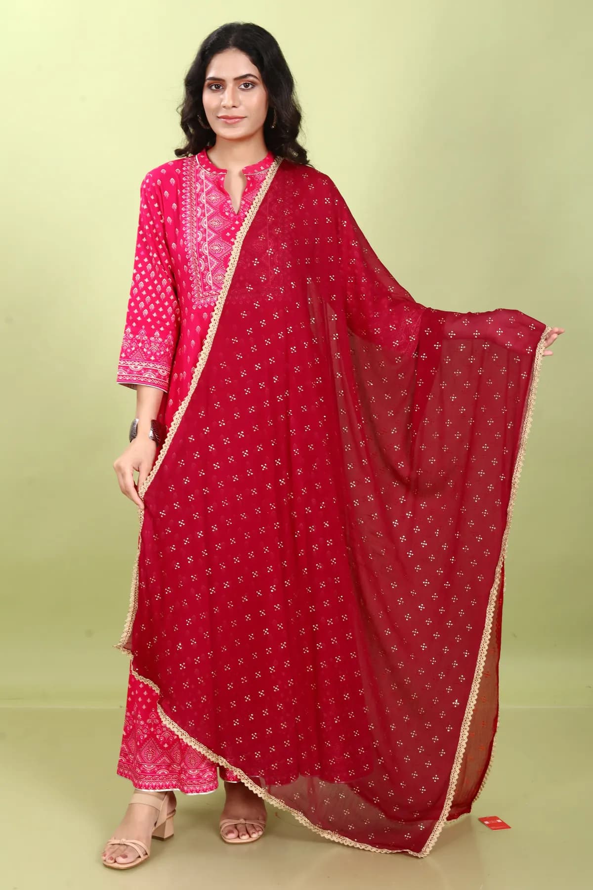 Maroon Chiffon Printed Dupatta - Barkha Boutique Kishangarh