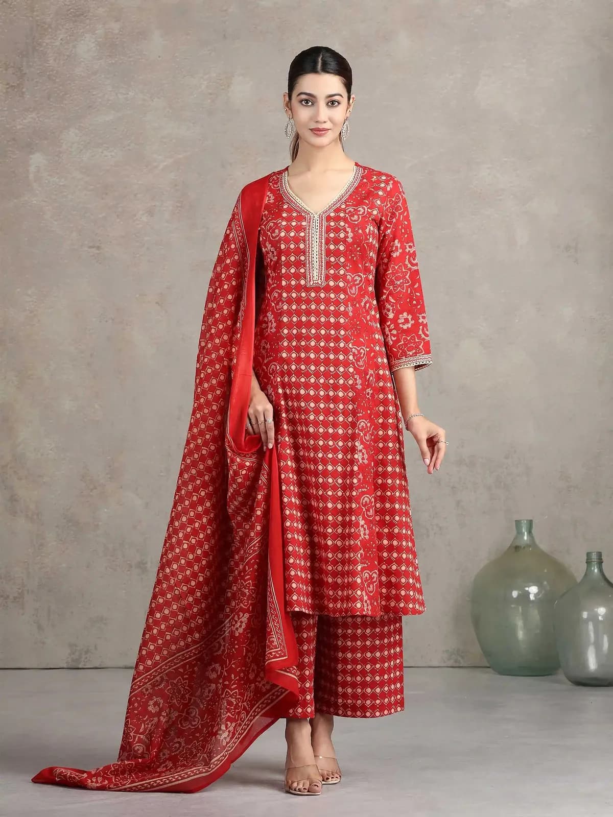 Maroon Floral Printed Straight Cotton Ethnic Set - Barkha Boutique Kishangarh